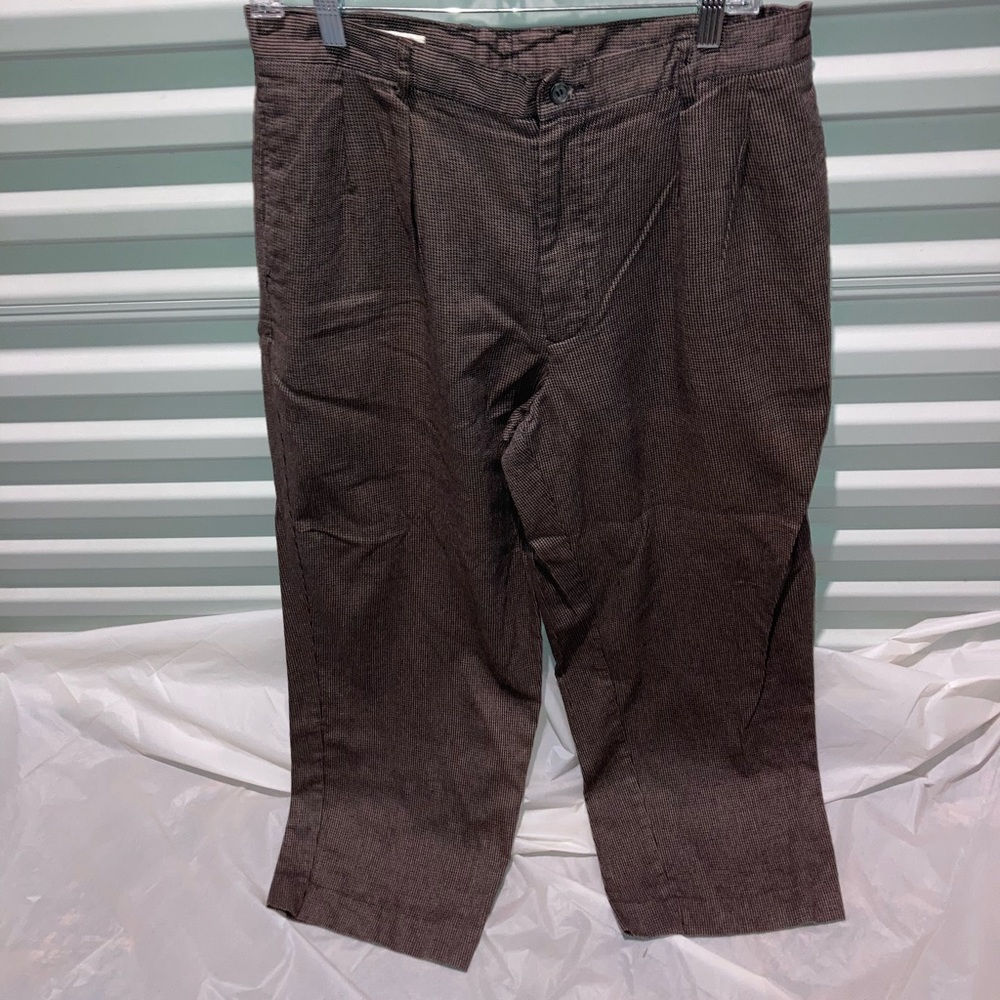 Perry Ellis Pants Men’s Size 34 Long Brown Plaid Classic Fit Button Up Pants